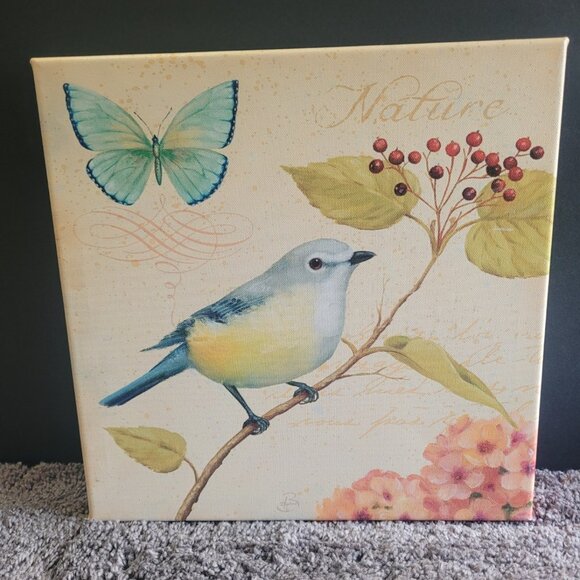 Birds& Butterfly Canvas Wall Art - Four 12" x 12" Canvas Wall Tiles - Picture 4 of 8